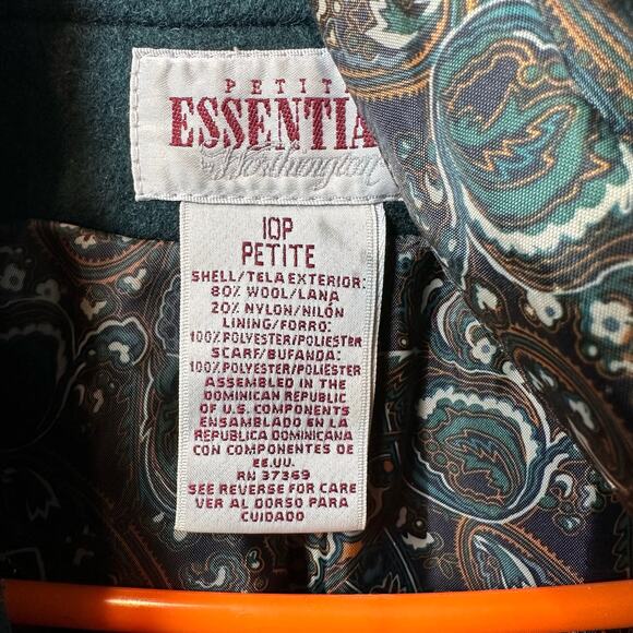 VTG Petite Essentials Green Wool Dress Coat Women's 10P Long Sleeve Button Up - Picture 10 of 13